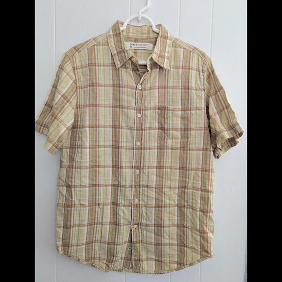 Levis Shirt Mens M Medium Med Plaid Red Tab Khaki Checkered Short Sleeve Button - Picture 1 of 4